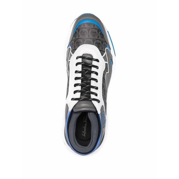 NEW SALVATORE FERRAGAMO men's gancini rainbow shoes in grey blue